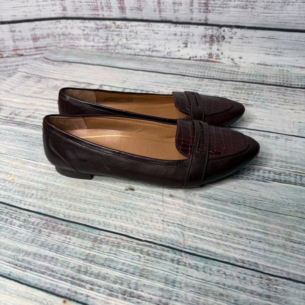 Vionic Savannah Loafers Womens 6.5 Brown Leather Croc Comfort Flats - Picture 3 of 5